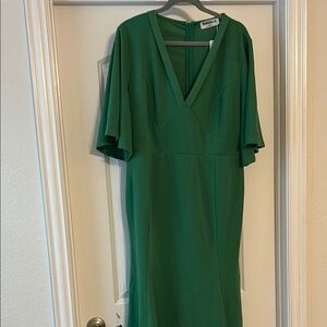 Perfect Holliday Dress Plus Size Rebdolls Green V-Neck Flutter Sleeve Midi Dress